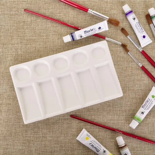 Miniatura 4 de VanEnjoy 10 Wells - Paleta de pintura rectangular blanca para artista, paleta de acuarela de porcelana, bandeja de mezcla de cerámica para pintura