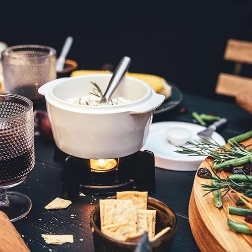 Miniatura 2 de Juego de fondue de cerámica, fondue de chocolate, fondue de queso o fondue de mantequilla, olla de fusión de porcelana ligera de té premium