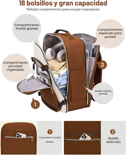 Miniatura 3 de LOVEVOOK Mochila de viaje de 40 L para mujeres y hombres, equipaje de mano aprobado por aerolíneas con 3 cubos de embalaje, bolsas de noche TSA