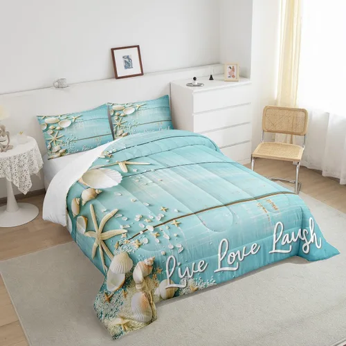 Miniatura 4 de Erosebridal Edredón de conchas marinas de estrellas de mar, conchas marinas, juegos de ropa de cama y colecciones de animales costeros, edredón