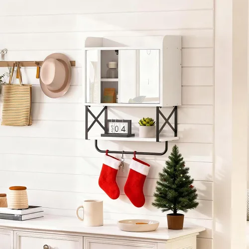 Miniatura 2 de HOOBRO Gabinete de pared para medicina con espejo, gabinete de almacenamiento de baño con espacio oculto y barra de toalla, puertas dobles