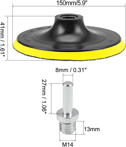 Miniatura 2 de uxcell Almohadilla de respaldo de gancho y bucle de 6 pulgadas, placa de soporte de pulido de lijado con adaptador de taladro M14 para lijadora
