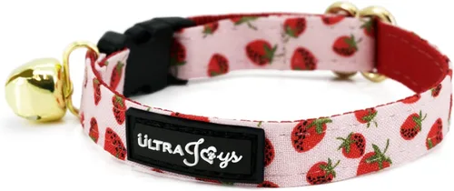 Miniatura 4 de Ultra Joys Collar de gato con campanas - Separable para gatitos y gatos - Fresa Pequeño Solo cuello de fresa