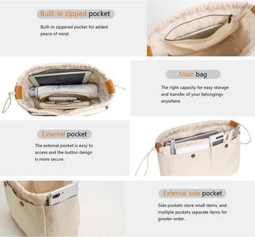 Miniatura 3 de Divisor de bolsa de lona de algodón Organizador Insertar bolso grande Bolso extra grande (L)