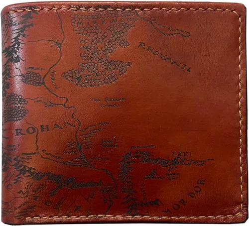 Billetera vintage hecha a mano para hombre – Cuero auténtico plegable con grabado de mapa, regalo personalizable, Castaño, medio, Billetera plegable