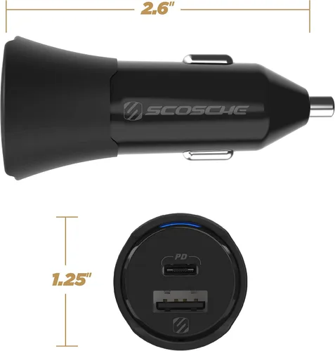 Miniatura 4 de Scosche CPDCA32 PowerVolt - Cargador rápido para automóvil con certificación USB tipo C y USB tipo A de 32 vatios con entrega de potencia 3.0