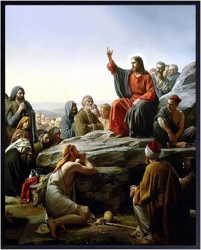 Jesucristo - Sermón del monte - Arte de pared cristiano - Póster de Jesús - Decoración religiosa de pared - Obra de arte - Impresión artística -