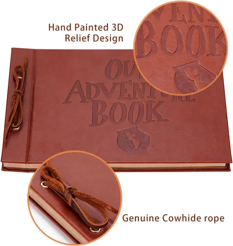 Miniatura 3 de Álbum de fotos para álbumes de recortes Nuestro Libro de Aventura, libro de memorias de cuero con palabras en relieve en 3D con 80 páginas