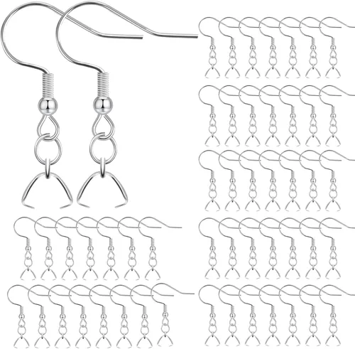 Ganchos para aretes, 50 unidades/25 pares, alambres de oreja de acero inoxidable, ganchos de pez, piezas de joyería hipoalergénicas para hacer joyas