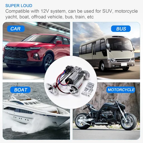 Miniatura 3 de JDMSPEED Kit de bocinas de coche con compresor de repuesto para camión, barco, tren, altavoz, coche, camión, barco, tren, altavoz, coche, furgoneta