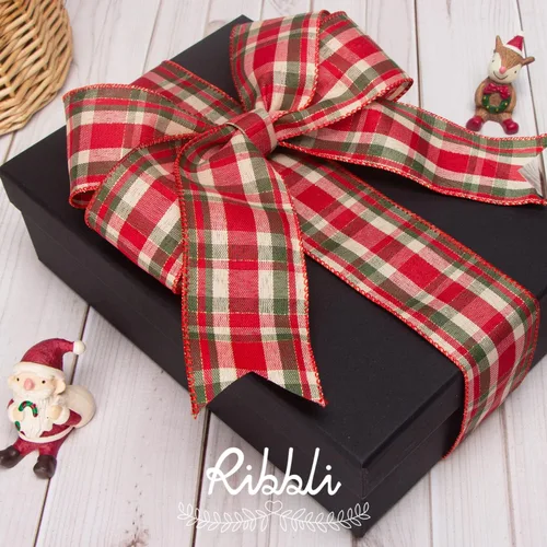 Miniatura 2 de Ribbli 4 rollos de cinta con alambre, cuadros de arpillera natural y roja, 2 pulgadas x 20 yardas, manualidades de Navidad, lazo grande, envoltura