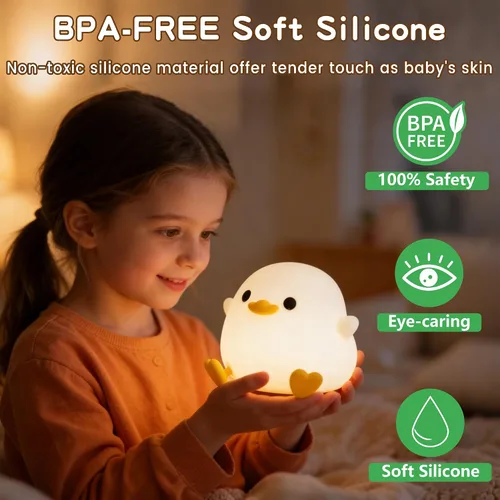 Miniatura 2 de FAMIDUO Luz nocturna de pato, bonita lámpara de pato DoDo, luz de noche de silicona blanda regulable para guardería de bebé con temporizador, luz