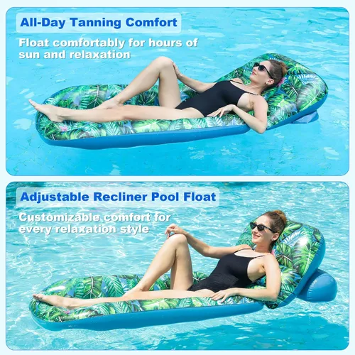 Miniatura 4 de FindUWill Sillas flotantes de piscina para adultos, paquete de 2 sillas flotantes grandes de 65 x 42 pulgadas, tumbona inflable para piscina