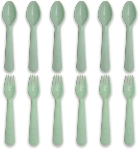 Miniatura 12 de cubiertos para niños cucharas y tenedores utensilios para niños pequeños plásticos reutilizables juego de cubiertos para bebés vajilla para la Dulce
