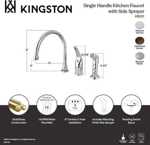 Miniatura 3 de Kingston Brass KB825 Chatham Grifo de cocina amplio, 9 pulgadas, bronce aceitado, bronce aceitado