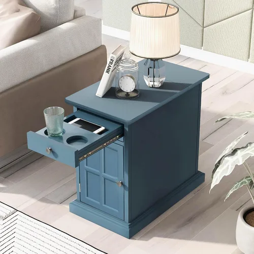 Miniatura 11 de Mesa auxiliar moderna de 2 niveles con estante tejido, mesa auxiliar pequeña bohemia para sala de estar, sofá, patio, oficina en casa, mesa Nogal_2