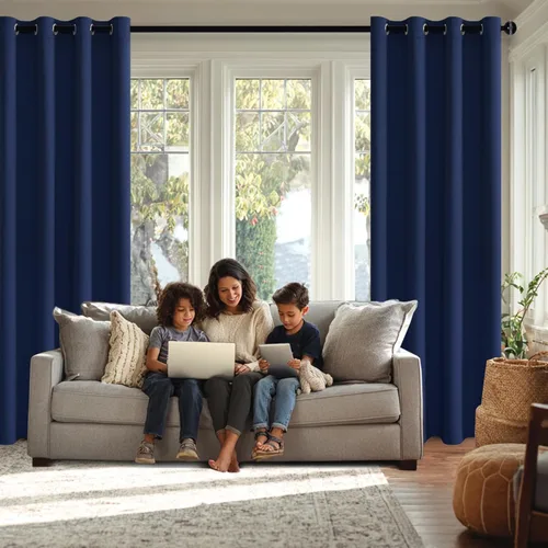 Miniatura 3 de JIUZHEN - Cortinas opacas de azul marino con alzapaños con aislamiento térmico, bloqueo de luz y reducción de ruido, cortinas con ojales para 2-Azul