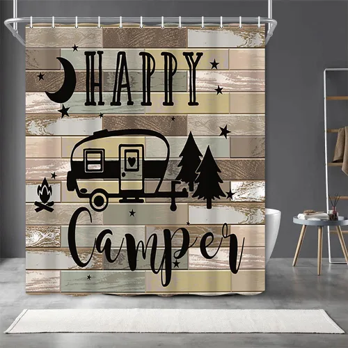 Miniatura 17 de Cortina de ducha Happy Camper de 48 x 72 pulgadas, diseño de caricaturas, remolque, hoguera, aventura al aire libre, cortina de baño para decoración