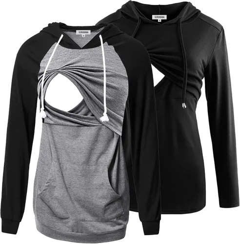 Miniatura 221 de GINKANA Sudadera con capucha para mujer, manga larga, lactancia materna, ropa casual
