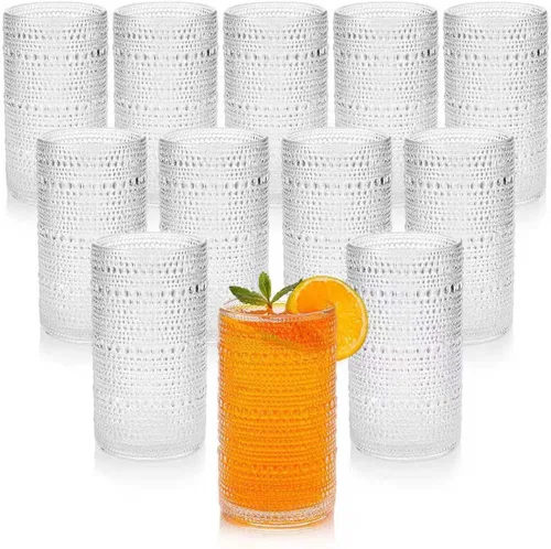 Miniatura 10 de Juego de 6 vasos de vidrio vintage grandes con nudos de 16 onzas / 473.18 ml, vasos transparentes de alta copa, vasos de agua de cocina, para Juego