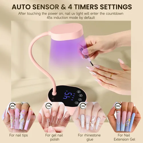 Miniatura 5 de AORAEM Lámpara UV para Uñas, Luz Mini de Cuello de Cisne UV para Uñas de Gel, Lámparas Recargables LED de 36W con 4 Temporizadores y Sensor