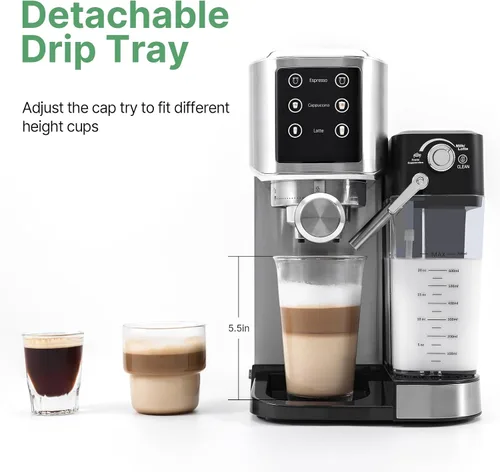 Miniatura 8 de URintells Cuising Máquina de café espresso de 20 bares, cafetera de espresso con pantalla táctil y espumador automático de leche para capuchino