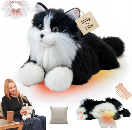 Miniatura 10 de Chongker Animales de peluche para microondas y pesados, 2 libras de peluche con calefacción de gato con almohadilla térmica extraíble sin perfume
