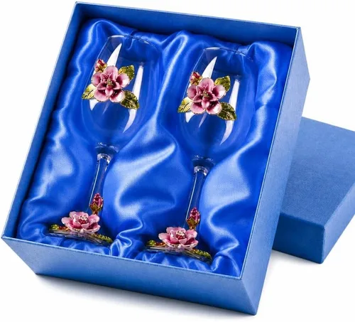 Miniatura 6 de Simcat Copa de Vino de Esmalte Pintada a Mano con Flores, Vaso Transparente Refinado, Tallo para Cabernet, Regalos
