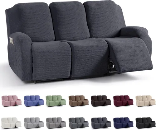 Miniatura 12 de KinCam Fundas para sillón reclinable, fundas elásticas para sillas reclinables, fundas para sofá reclinable de jacquard a rayas, protectores