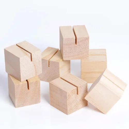 Miniatura 5 de 20 portatarjetas de madera para colocar tarjetas de mesa, soportes para letreros pequeños, tarjetero de madera rústica con tarjetas de papel marrón