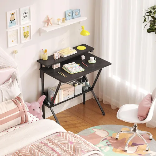 Miniatura 5 de COTUBLR Escritorio pequeño, escritorio de computadora pequeño de 27.5 pulgadas para espacios pequeños, escritorio de computadora con soporte Negro