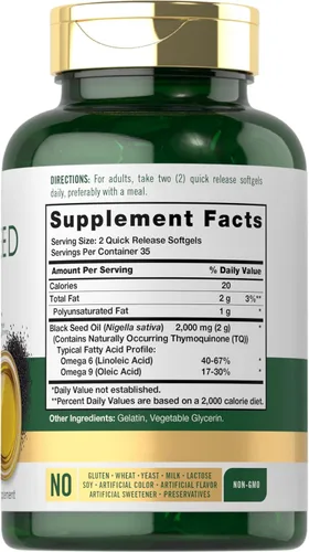 Miniatura 2 de Carlyle - Cápsulas de Aceite de Semilla Negra en Gel 2000mg 70 Píldoras para Mujeres y Hombres Suplemento Herbal sin OMG y sin Gluten
