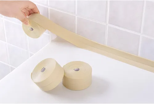 Miniatura 3 de Queenbox Cinta selladora de cinta de calafateo de 0.8 x 39.4 pulgadas, cinta de sellado autoadhesiva impermeable para protector de borde de Beige
