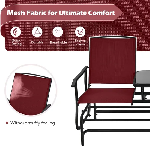 Miniatura 5 de Tangkula Silla mecedora para 2 personas, sofá biplaza mecedora para patio con mesa central de vidrio templado, banco de columpio para exteriores