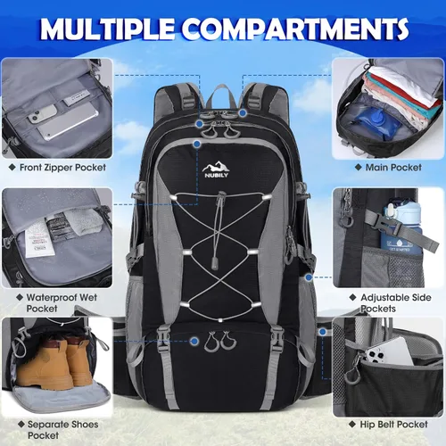 Miniatura 4 de NUBILY Mochila de senderismo de 50L impermeable para hombres y mujeres, mochila de camping ligera para senderismo al aire libre, mochila de viaje