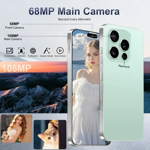 Miniatura 3 de Teléfono celular desbloqueado de 16 pm, pantalla HD de 6.99 pulgadas, teléfono 5G de 16+512 GB, Android 14.0, cámara de zoom de 68+108 MP, botón