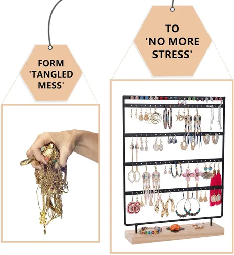 Miniatura 7 de Soporte organizador de aretes con 100 agujeros, 5 niveles, organizador de joyas, estante de base de madera, almacenamiento de aretes para niñas
