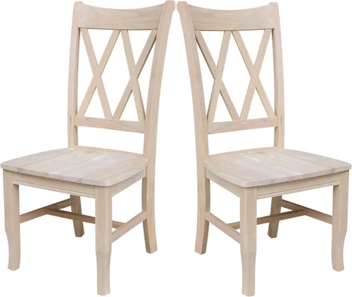 IC International Concepts, Juego de 2 sillas de comedor dobles con respaldo en X, sin brazos, madera real, cocina/comedor/acento, 19.7 in de ancho x