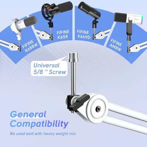 Miniatura 4 de FIFINE Soporte de Brazo para Micrófono, Soporte de Micrófono de Metal Resistente, Brazo de Suspensión de Tijera Ajustable para Grabación de Podcast