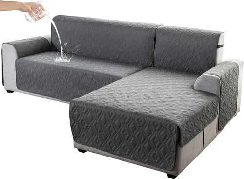 Miniatura 10 de Genina Fundas de Sofá Seccional para Perros Fundas de Sofá en Forma de L Funda de Chaise Lounge Funda de Sofá Reversible Protector de Muebles Beige