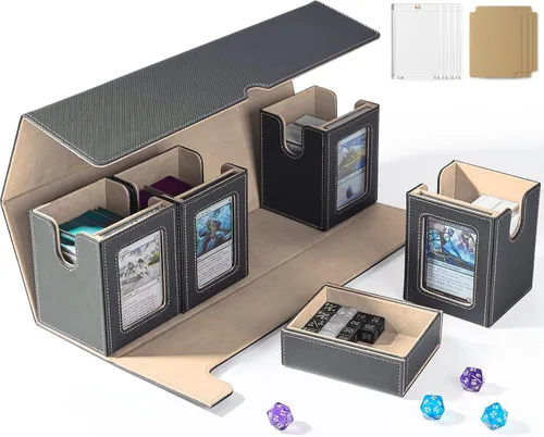 Miniatura 8 de UAONO Caja de cartas con bandeja de dados para MTG, funda de cartas 5 en 1 con capacidad para más de 800 tarjetas sin mangas, organizador magnético