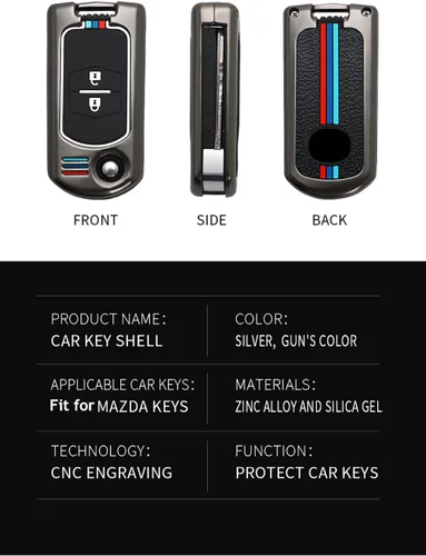 Miniatura 4 de ontto Funda de silicona para llavero compatible con Mazda 2 3 5 6 RX8 CX5 CX7 CX9 MX5 MPV Miata, plateado, Plata