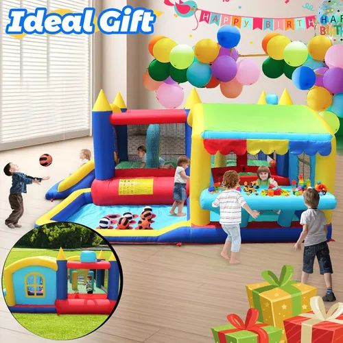 Miniatura 6 de Casa inflable de la despedida con el pozo de bolas y la tienda, castillo animoso 7 en 1 W/soplador Gran casa de salto con baloncesto, boxeo
