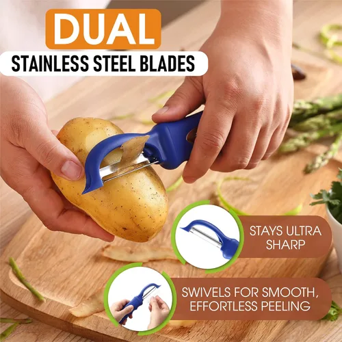 Miniatura 2 de Spring Chef Pelador de Verduras Giratorio Premium, Mango de Agarre Suave y Cuchillas de Acero Inoxidable Ultra Afiladas - Pelador de Cocina Perfecto