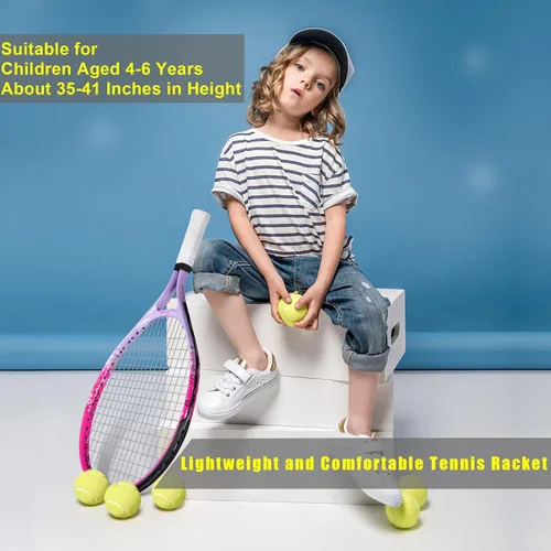 Miniatura 6 de bo'weiqi Raqueta de tenis para niños de 17"-25" para edades de 2-12 años, raqueta de tenis juvenil ligera para niñas y niños, deportes al aire Rosa
