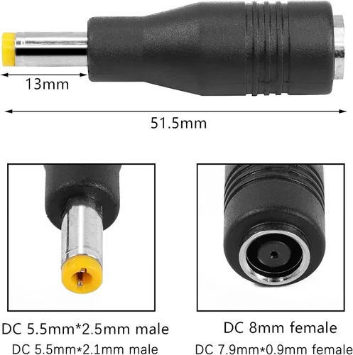 Miniatura 3 de Adaptador de panel solar, DC7909 hembra a conector macho DC5525, 0.315 in a 0.217 in, para generador solar, estación de energía portátil, batería