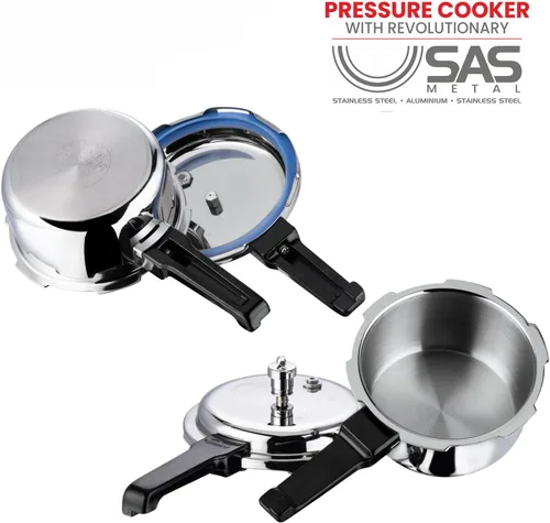 Miniatura 6 de Vinod Platinum Triply - Olla a presión de acero inoxidable de triple capa con tapa exterior - 68 onzas, apta para inducción, certificada ISI, olla a