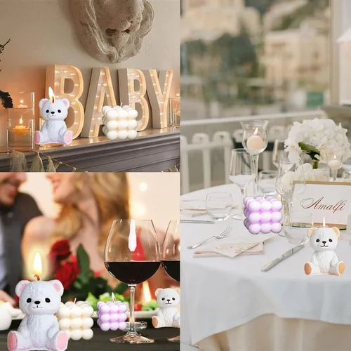 Miniatura 4 de Molde de silicona de oso de peluche 3D de burbujas y bolas superpuestas 3D con soportes para agujas de vela para decoración de mesa de jabón de vela