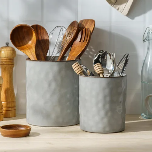 Miniatura 8 de famiware Soporte para utensilios de cocina, 7.2 + 5.8 pulgadas, de cerámica, para encimera, 2 utensilios de cocina, organizador de utensilios