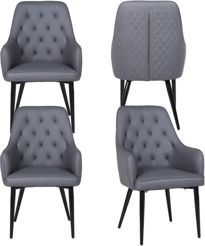 Juego de 4 sillas de comedor modernas, tapizadas de piel sintética, sillas de comedor, silla de cocina, silla con brazo copetudo con patas de metal